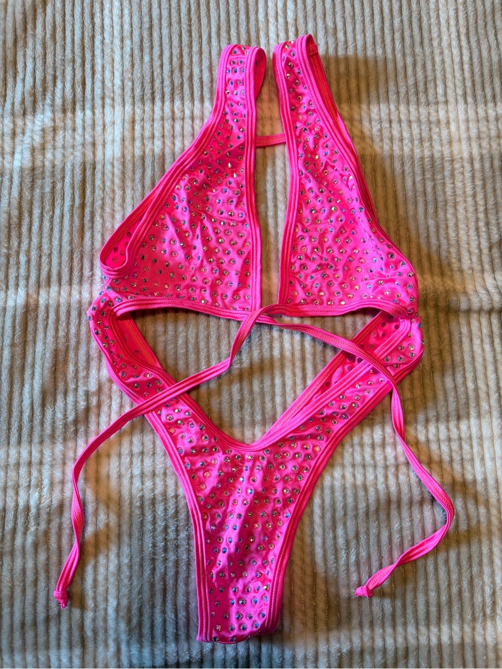 Hot Pink Studded Strappy One-Piece Swimwear - Picture 1 of 3